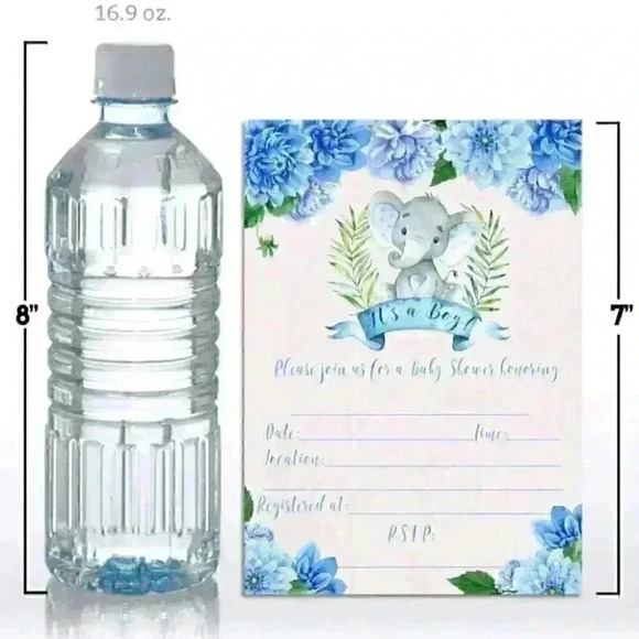 Watercolor Dahlia Floral Elephant-Themed Baby Boy Sprinkle Shower Invita… - Picture 4 of 5